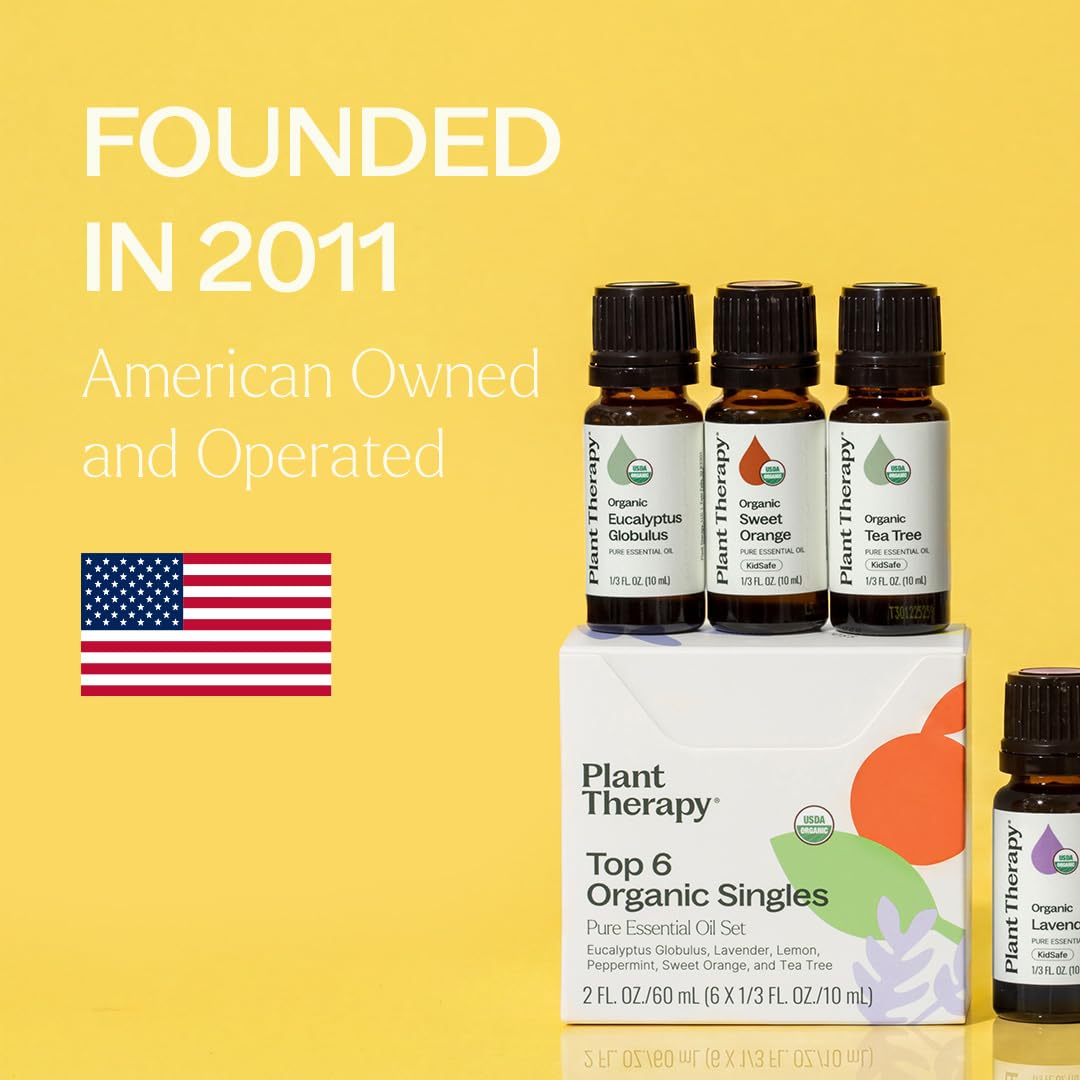 Plant Therapy Top 6 USDA Organic Essential Oil Set for Diffusion & Topical