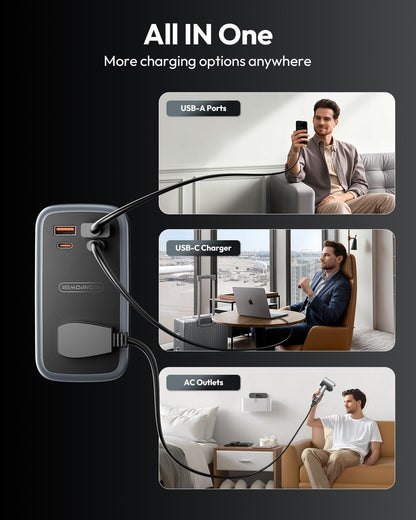 NTONPOWER GAN Ultra 65W USB Charging Station, 7 in 1 Travel Power Strip with 3 Outlets 4 USB (2 USB C), Extension Cord 4ft, Travel Essentials, Cruise Power Strip Compatible with MacBook, iPhone, White