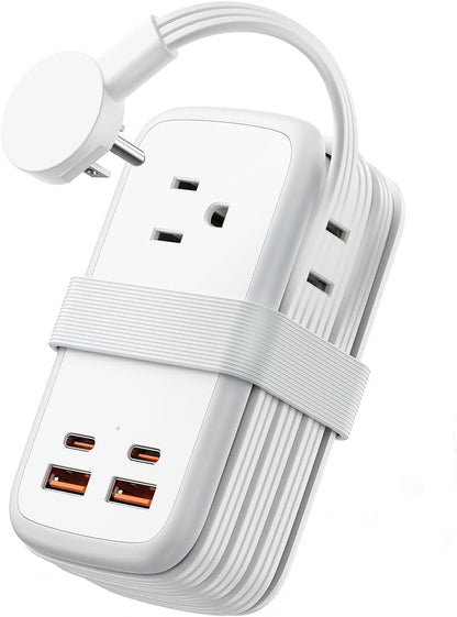 NTONPOWER GAN Ultra 65W USB Charging Station, 7 in 1 Travel Power Strip with 3 Outlets 4 USB (2 USB C), Extension Cord 4ft, Travel Essentials, Cruise Power Strip Compatible with MacBook, iPhone, White
