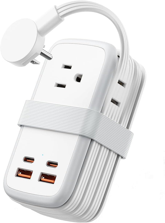 NTONPOWER GAN Ultra 65W USB Charging Station, 7 in 1 Travel Power Strip with 3 Outlets 4 USB (2 USB C), Extension Cord 4ft, Travel Essentials, Cruise Power Strip Compatible with MacBook, iPhone, White