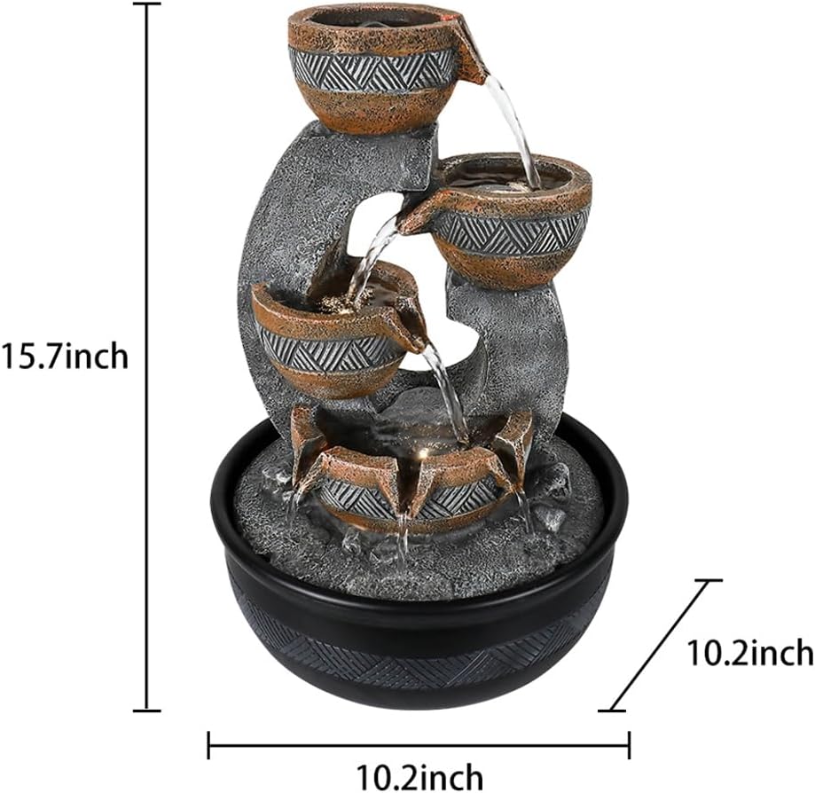 15.7''H Tabletop Water Fountain with LED Lights - Peaceful and Relaxing Water Sound - Small Desktop Waterfall Fountain for Home and Office Decoration