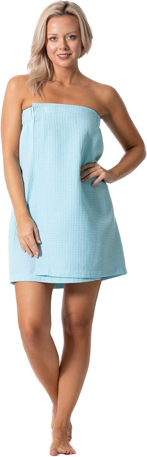 Turkish Linen Women’s Waffle Spa Body Wrap with Adjustable Closure