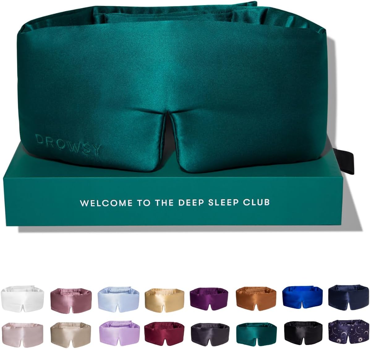 DROWSY Silk Sleep Mask - Face-Hugging, Padded Cocoon for Luxury Sleep in Total Darkness - 100% Pure Mulberry Silk (Black Jade)