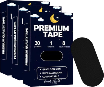Black Mouth Tape for Sleeping (90 Pack) – Hypoallergenic Cotton Adhesive – Latex-Free, Pain-Free Removal & Gentle on Skin – Premium Quality Strips
