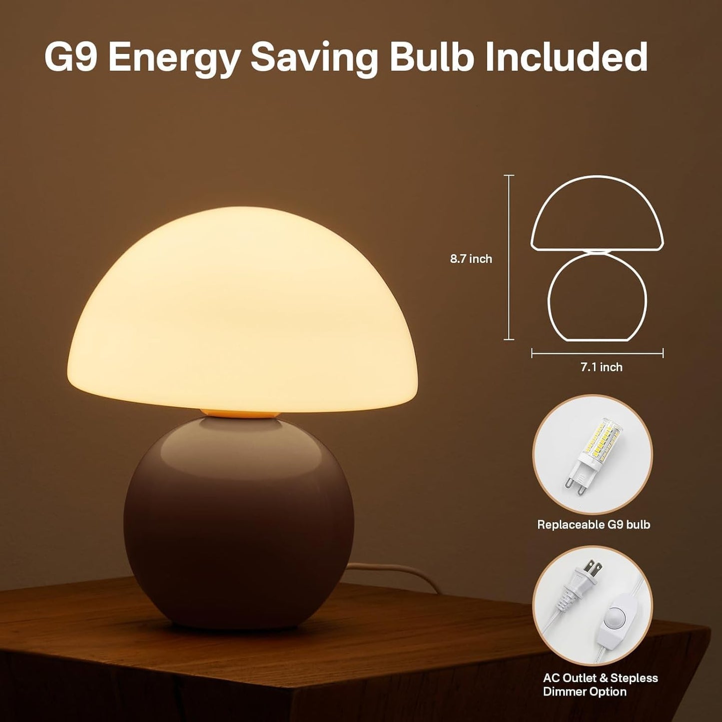 Dawnwake Mushroom Lamp Table Lamp for Bedroom,Desk Bedside Small Lamps for Living Room Night Stands,Mushroom Decor Cute Mini Modern Mid Century Lamps,Unique Aesthetic Home Living Room Decor(White)