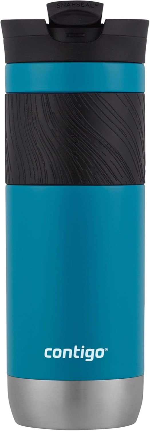 Contigo SNAPSEAL Insulated Stainless Steel Travel Mug with Grip 20oz. Blue Corn Transparent Satin & Midnight Berry