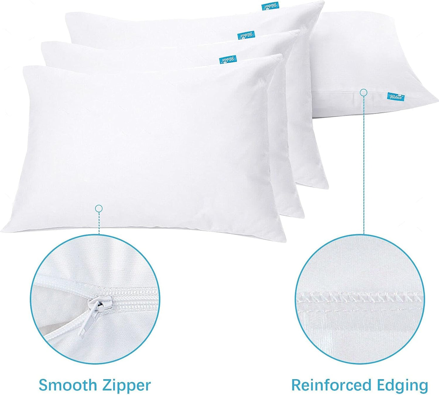 Pillow Protector 100% Waterproof & Noiseless Pillow Cover Pillow Protectors with Zipper Standard Size 2 Pack 20 x 26 Inches Pillow Cases Machine Washable