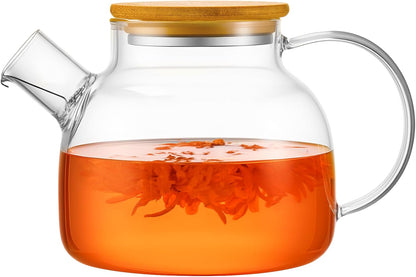 PARACITY Glass Teapot Stovetop 40 OZ/1200ml, Borosilicate Clear Tea Kettle with Removable 18/8 Stainless Steel Infuser, Teapot Blooming and Loose Leaf Tea Maker Tea Brewer for Camping, Travel