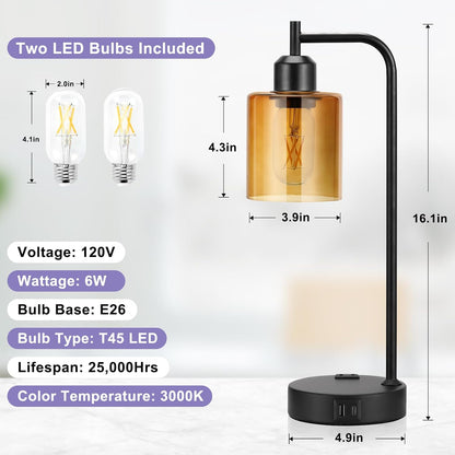 Industrial Touch Lamps for Nightstand Set of 2, 3-Way Dimmable Bedside Lamp