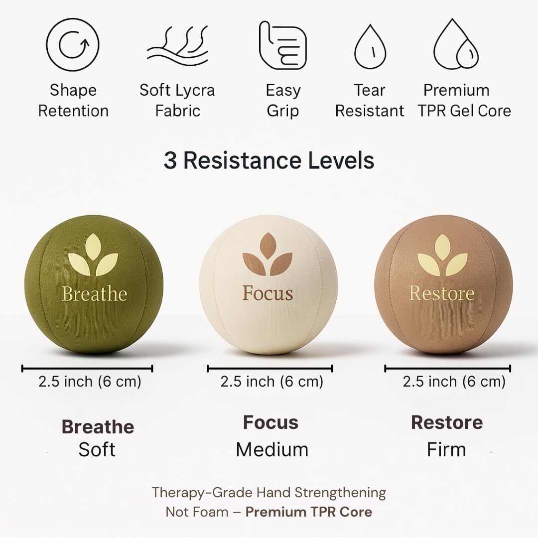 MellowMinds Stress Balls for Adults — 3-Pack Therapy Hand Balls for Stress Relief, Anxiety & Focus | Soft, Medium & Firm Resistance | Premium Minimalist Desk Wellness Gift for Office & Home