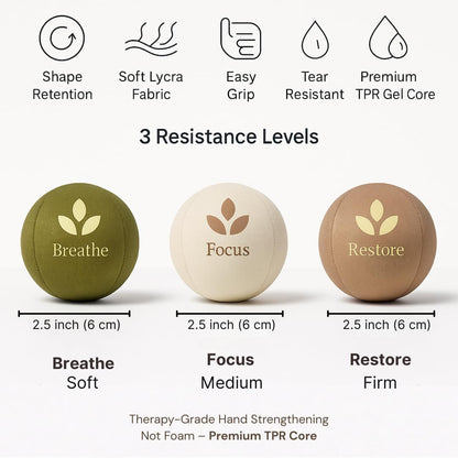 MellowMinds Stress Balls for Adults — 3-Pack Therapy Hand Balls for Stress Relief, Anxiety & Focus | Soft, Medium & Firm Resistance | Premium Minimalist Desk Wellness Gift for Office & Home