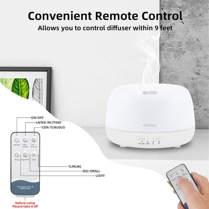 SEEDSEEL 300ML Essential Oil Diffuser with 7-Color LED Lights and Remote Control, Modern Minimalist Design, High-Efficiency Ultrasonic Mist Aromatherapy Diffuser for Home