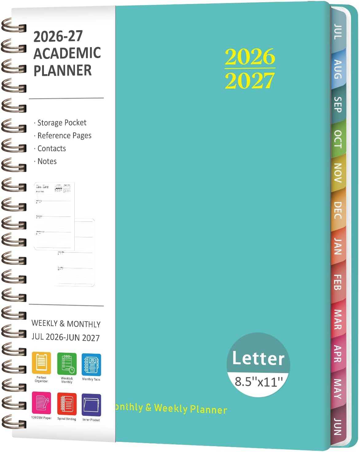 Planner 2026-2027, Weekly and Monthly Calendar Planner, JUL 2026 - JUN 2027 | A5(6.3'' x 8.5''), Hardcover, Agenda Book, Sprial Bound, Inner Pocket, Office and School Use