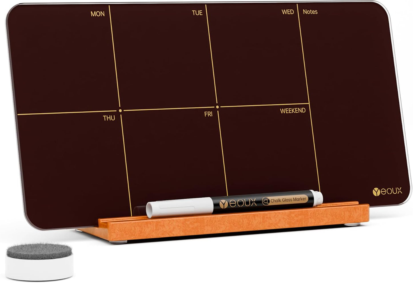 Desktop Glass Weekly Planner Whiteboard with Detachable Wood Stand,Small Portable Dry Erase Calendar to Do List White Board 12x6" for Office, Home, Schools, Marker&Eraser Included, Yeoux
