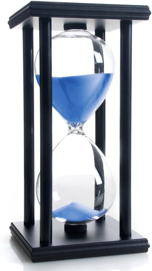 Hourglass 60 Minutes White Sand Timer, Black Wooden Frame Sandglass