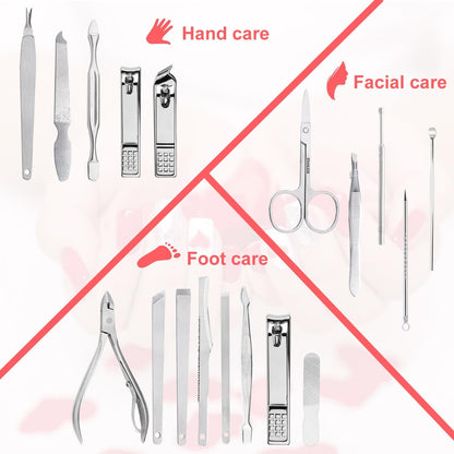 Yougai Manicure Set 18 Pieces Professional Nail Clippers Pedicure Kit Men Women, Stainless Steel Fingernail Toenail Cutters, Nail Care Grooming Tools with Leather Travel Case