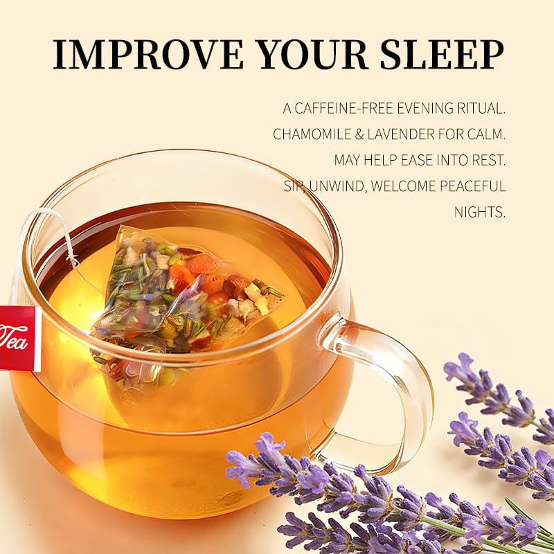 CHA BLOOM Chamomile Lavender Herbal Tea Bags, Caffeine-Free Blend, 15 Sachets, 75g Resealable Bag