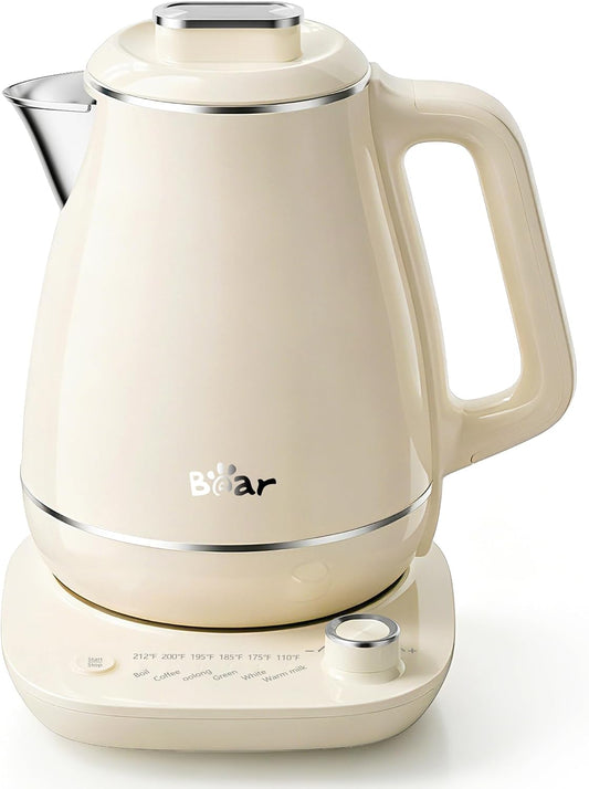 Bear Electric Kettle, 1.5L 304 Stainless Steel Water Boiler, 1500W Fast Boiling Tea Kettle with Double Wall Cool Touch, Auto Shut-Off & Boil-Dry Protection, BPA-Free, Cream