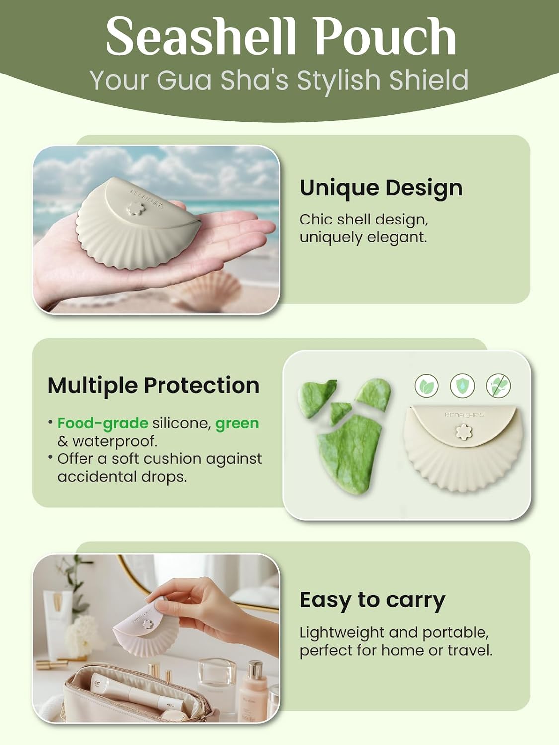 Rena Chris Gua Sha Facial Tools, Stainless Steel Guasha Tool for Acupuncture, Manual Massage Tool for Jawline Sculpting and Puffiness Reducing, Gua Sha Facial Massage Tool, Skin-Care Gift (Silver)