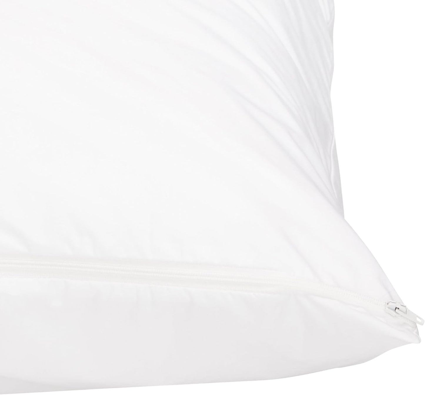 Amazon Basics Standard Breathable 100% Cotton Hypoallergenic Pillow Protector with Zipper, Machine Washable, White, 27 x 21 Inches, Pillows Not Included