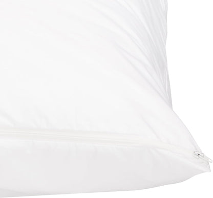 Amazon Basics Standard Breathable 100% Cotton Hypoallergenic Pillow Protector with Zipper, Machine Washable, White, 27 x 21 Inches, Pillows Not Included