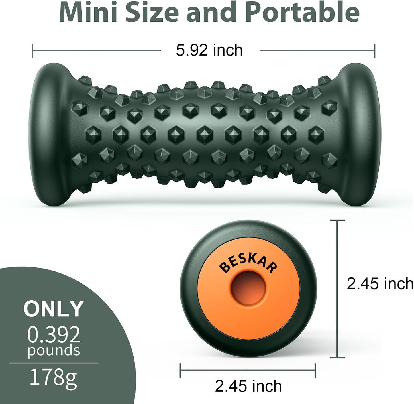 BESKAR Foot Massage Roller for Plantar Fasciitis Relief, Portable Reflexology Tool Pressure Point Massage Rollers, Deep Tissue Massages for Relieving Feet Arch Heel Pain, Myofascial Pain Syndrome