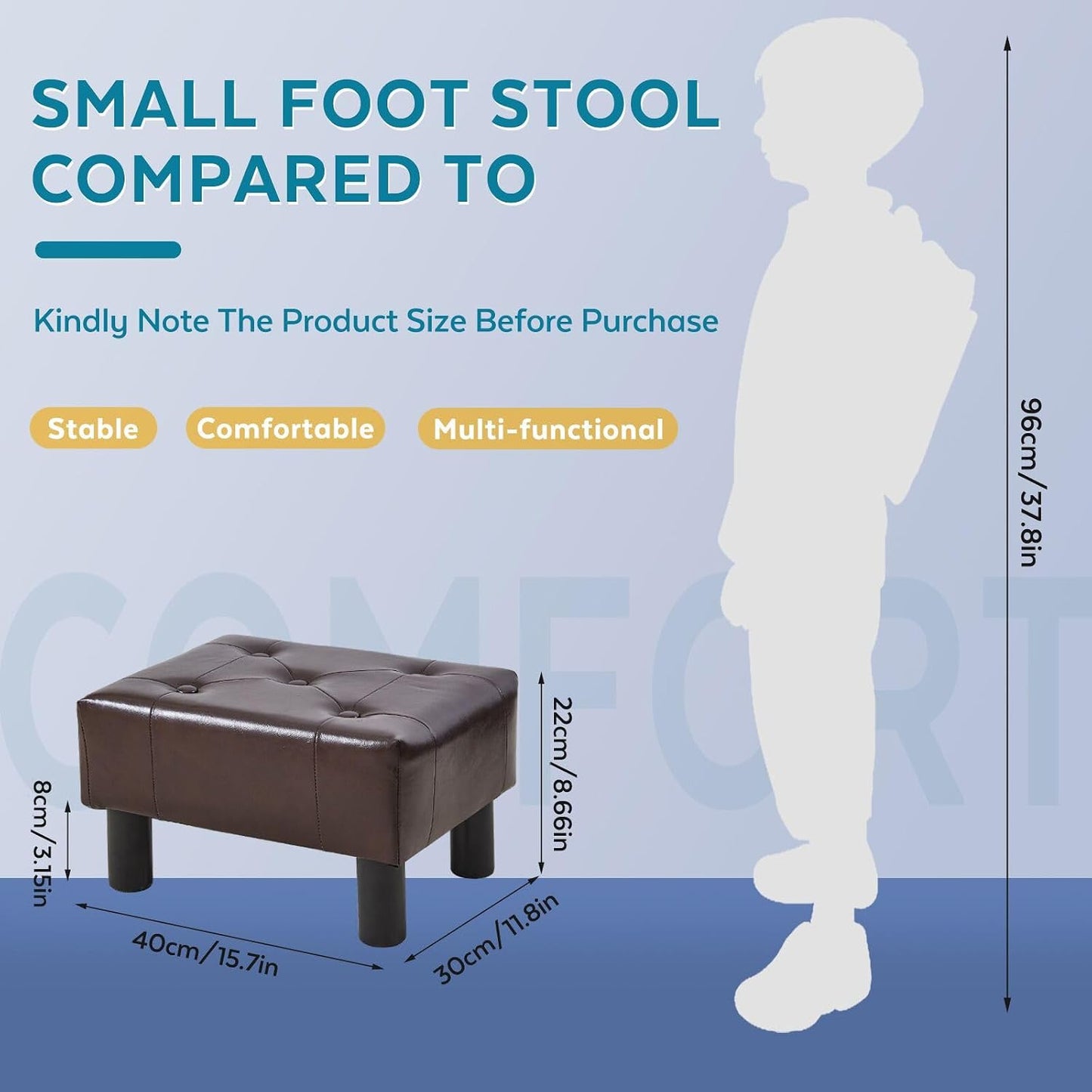 Small Foot Stool Ottoman, Sherpa Footstool Ottoman Foot Rest for Couch, Rectangle Footstools and Ottomans Small for Living Room, Entryway and Bedroom (White)