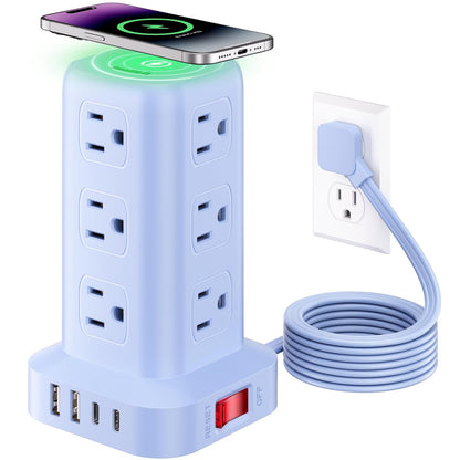 Extension Cord with Multiple Outlets, SMALLRT Power Strip Tower, Outlet Extender with 12 AC Outlets 4 USB, 6.5FT Extension Cord for Home Dorm Room, Office Supplies,Overload Protection