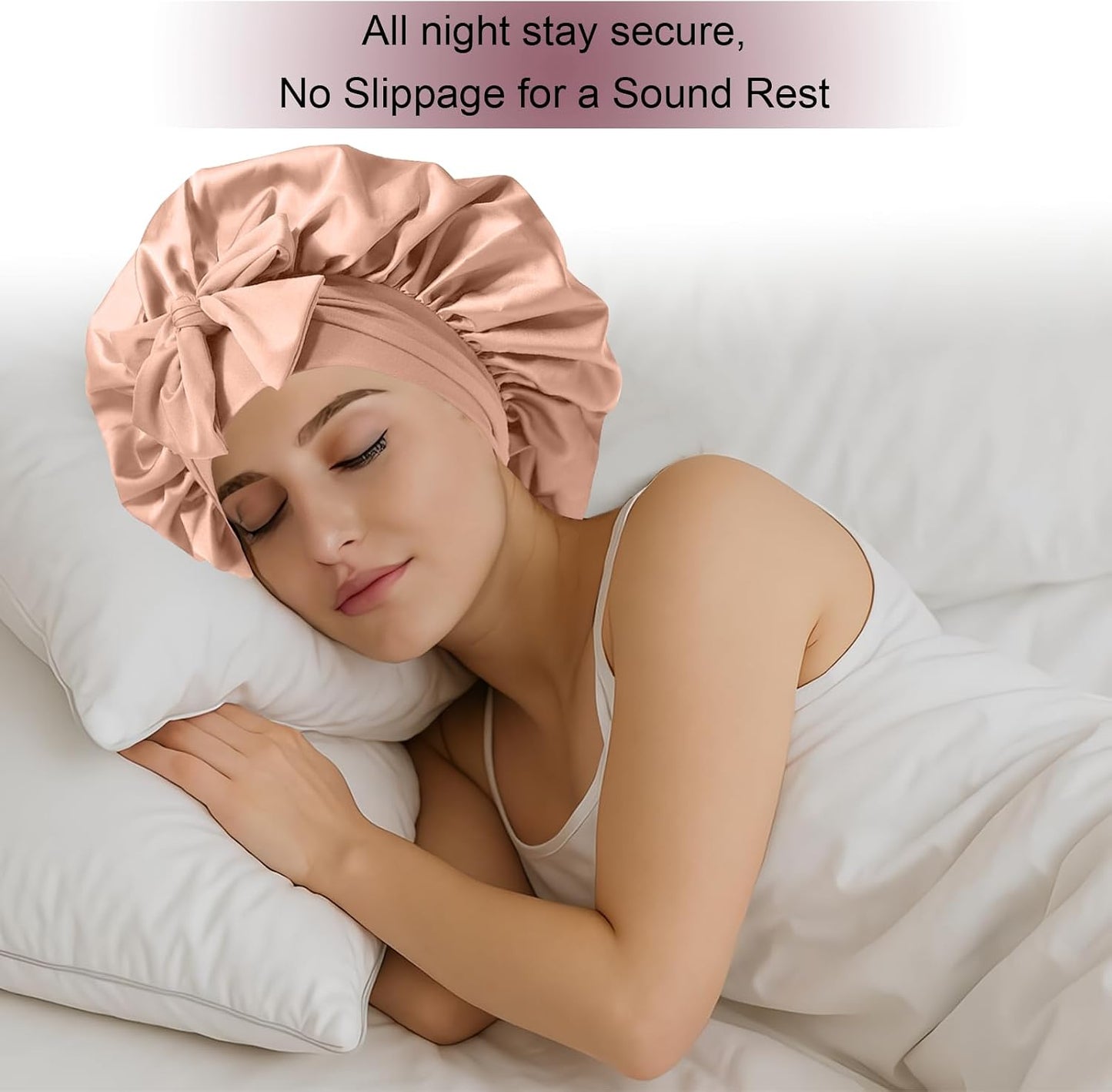 Silk Bonnet for Women, Satin Bonnet for Sleeping, Large Sleep Cap with Elastic Tie Band for Curly Hair