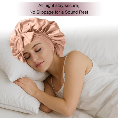 Silk Bonnet Satin Bonnet for Sleeping Large Bonnets with Tie Band Hair Wrap with Adjustable Straps Hair Cap for Women Curly Black