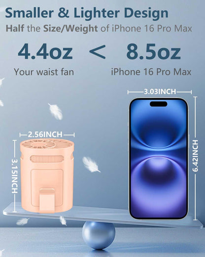 Waist Fan Clip On Shirt Fan-Mini Light Weight Portable Fans that Blow Cold Air,Small Personal Battery Powered Fans,Belt Body Under Shirt AC Cooler,Quiet Wearable Hanging Neck Fan for Women Men Kids