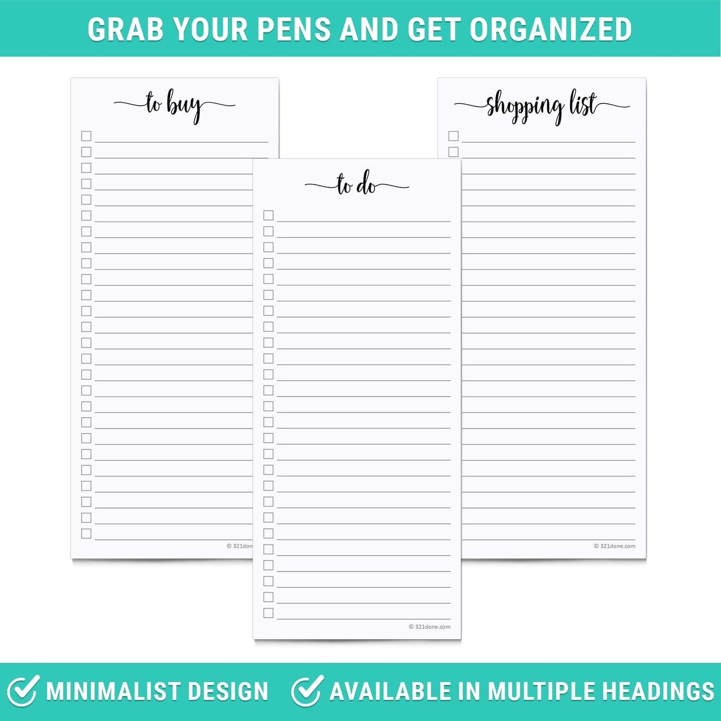 321Done To Do List Notepad, 2-Pack 50 Sheets Each, 3.7x8.5 College Ruled Pad, 70lb Matte Paper, Note Pad for Shopping List, Checklist To-Dos Tasks Planning for Home Office, Made in USA