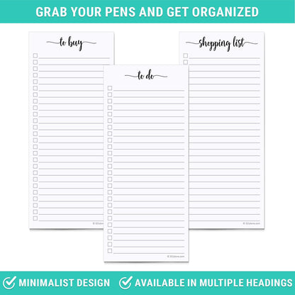 321Done To Do List Notepad, 2-Pack 50 Sheets Each, 3.7x8.5 College Ruled Pad, 70lb Matte Paper, Note Pad for Shopping List, Checklist To-Dos Tasks Planning for Home Office, Made in USA