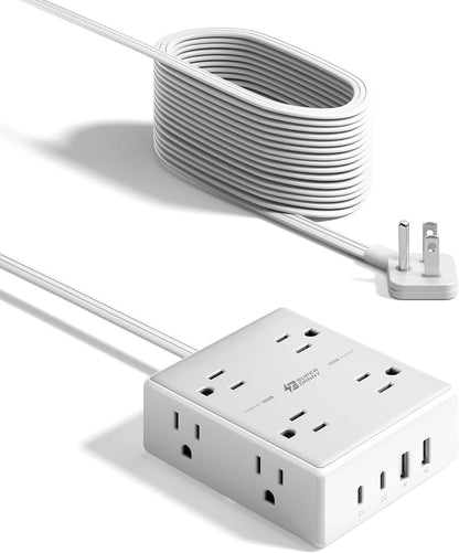 SUPERDANNY Extension Cord,Flat Plug Surge Protector Power Strip,10Ft