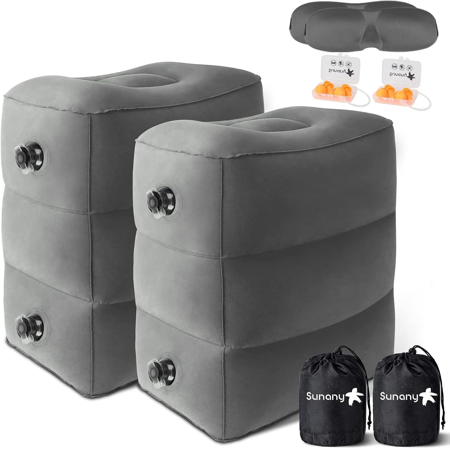 Sunany Inflatable Foot Rest Pillow for Travel, Kids/Adults Airplane Travel Pillow-Adjustable Height for Kids to Sleep While Traveling,Suitable for Airplane, Office, Home, Cars and Any Travel (1 Pack)