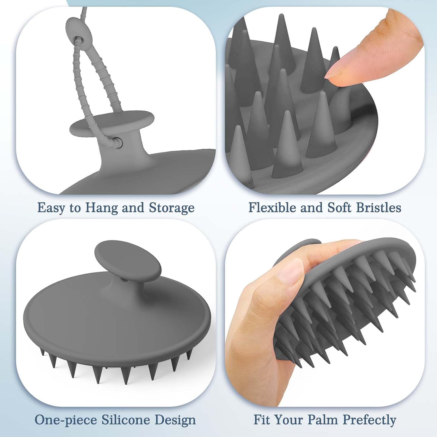 Manmihealth Silicone Back Scrubber & Soft Bath Glove, Silicone Scalp Massager Set 5 PCS, Super-Exfoliating Body Scrubber Shower Brush & Shampoo Brush Combination, with 2 Free Hooks (Style 1 Black)
