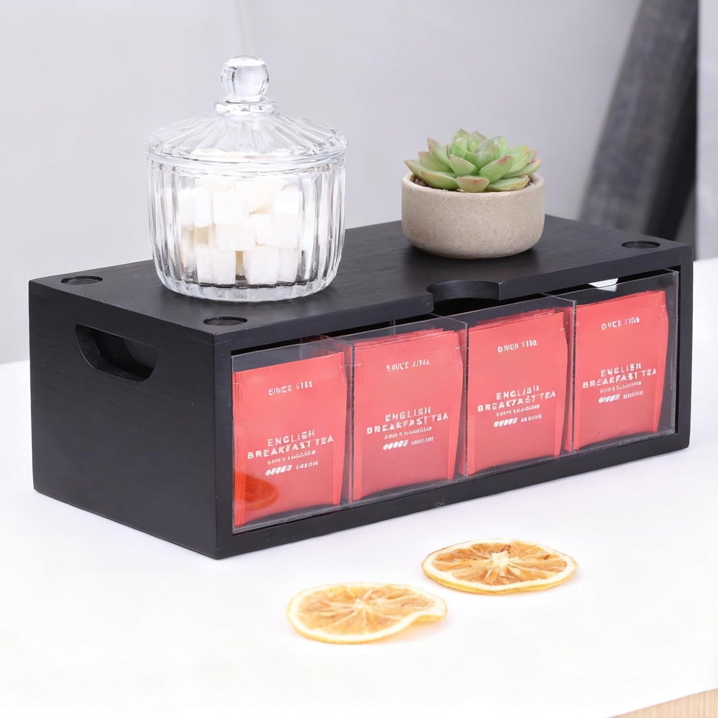 Bamboo Stackable Tea Bag Organizer, 2-Piece | Large Capacity, Box Set