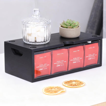Bamboo Stackable Tea Bag Organizer, 2-Piece | Large Capacity, Box Set