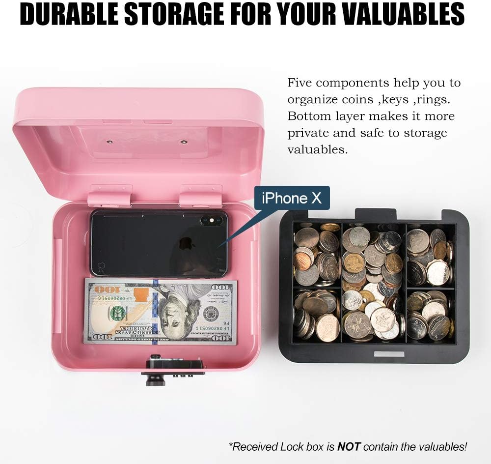 KYODOLED Small Cash Box with Combination Lock & Removable Money Tray, Black
