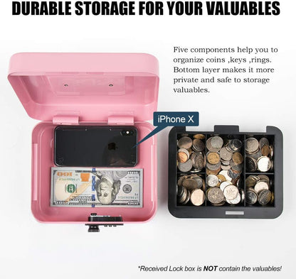 KYODOLED Small Cash Box with Combination Lock & Removable Money Tray, Black