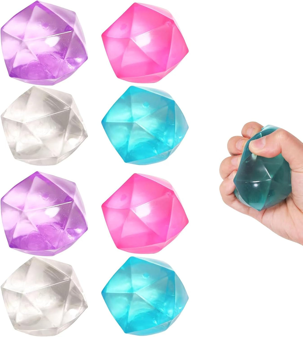 8pc Mini Small 1.4 Masonry Ice Squishy Stress Balls Diamond Anxiety Relief Slow Rise-Fidget Toy for Kids Classroom, Calming Toys Anxiety Children Teens