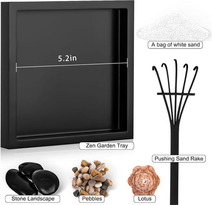 Zen Garden Kit for Desk 11''x7.5'' Room Decor with Green Sand, Panda Decorative Ornaments, Haystack, Ceramic Mountain, Stones and Rakes (Panda Bamboo)