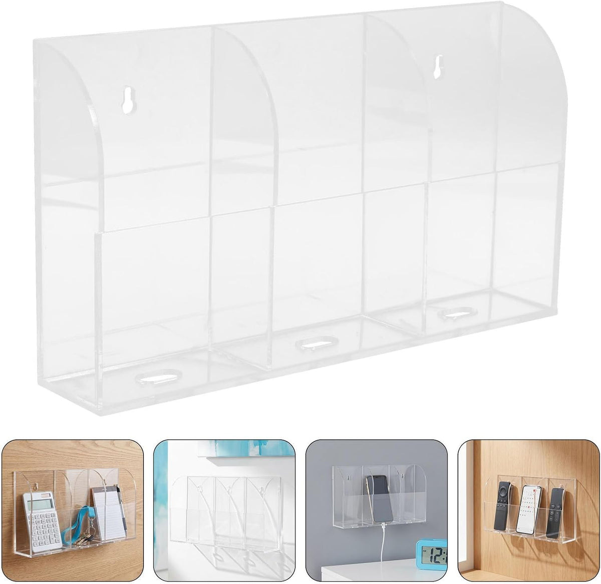 PRETYZOOM 2pcs Acrylic 3 Slot Wall Mounted Phone Charging Bracket for Cell Phones and Remote Controls, Universal Compatibility Organizer to Charge and Store Devices in Home or Office