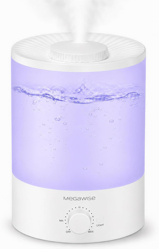 MegaWise Healthy Top-Refill Cool Mist Humidifiers for Bedroom, 24dB Ultrasonic Air Vaporizer with Water Filter for Baby [PP Material], Colorful Night Light,1 Gal Essential Oil Diffuser, Auto Shut Off