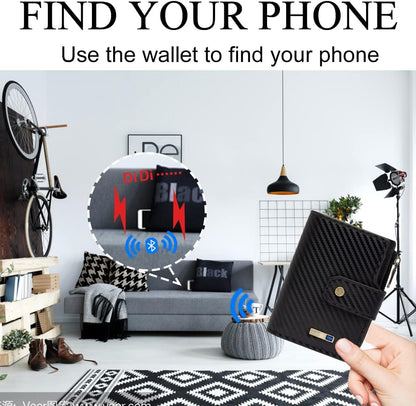 Anti-Lost Bluetooth Wallet Tracker Finder, Slim Trifold Cowhide Mens Wallet with ID Window Credit Card Holder Pocket (Coffee2-OLD)