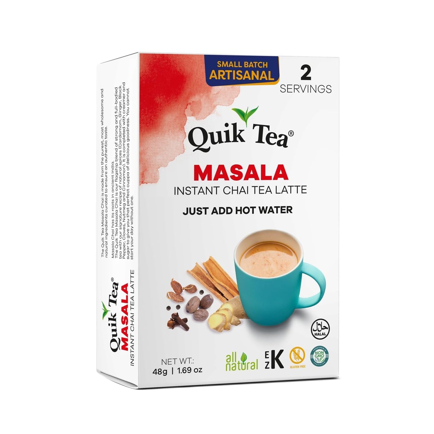 QuikTea Instant Chai Tea Latte Mix, Cardamom, 2 Sachets