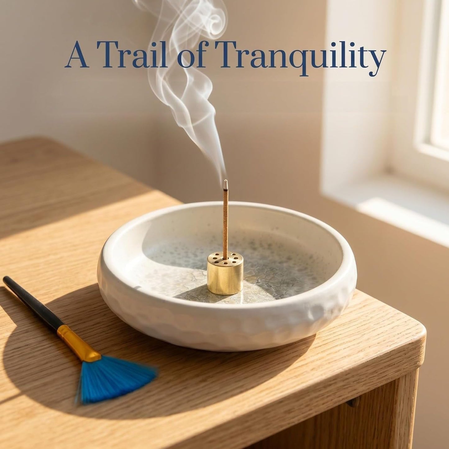 6 Inch Incense Holder with Ash Catcher,Handmade Crack Blue Glaze Ceramic Incense Burner Bowl with 9-Hole Design for Sticks,Cones,Coils Sage,Palo Santo - Perfect for Meditation,Yoga & Zen Home Décor