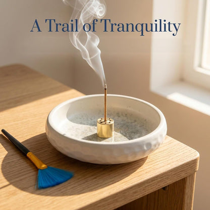 6 Inch Incense Holder with Ash Catcher,Handmade Crack Blue Glaze Ceramic Incense Burner Bowl with 9-Hole Design for Sticks,Cones,Coils Sage,Palo Santo - Perfect for Meditation,Yoga & Zen Home Décor