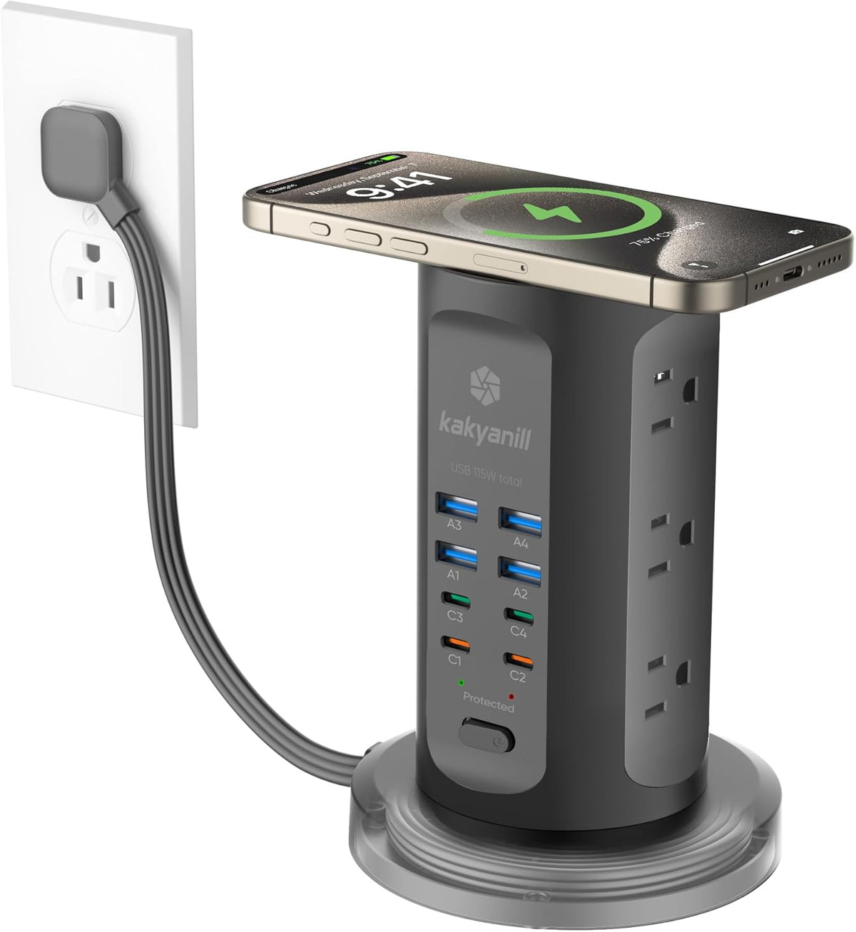 Power Strip Tower, kakyanill Charging Station 9 AC Outlets 8 USB Ports