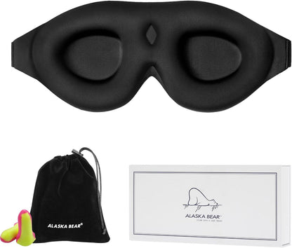 ALASKA BEAR Sleep Mask for Side Sleepers Patented Design, Cup-Shaped and Extra-Soft, 100 Blackout Eye Mask Shades Cover for Men and Women Home or Travel, Machine Washable, Black